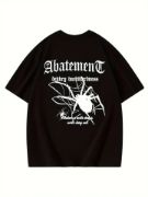 Baskılı Oversize Bisiklet Yaka T-shirt - Siyah resmi